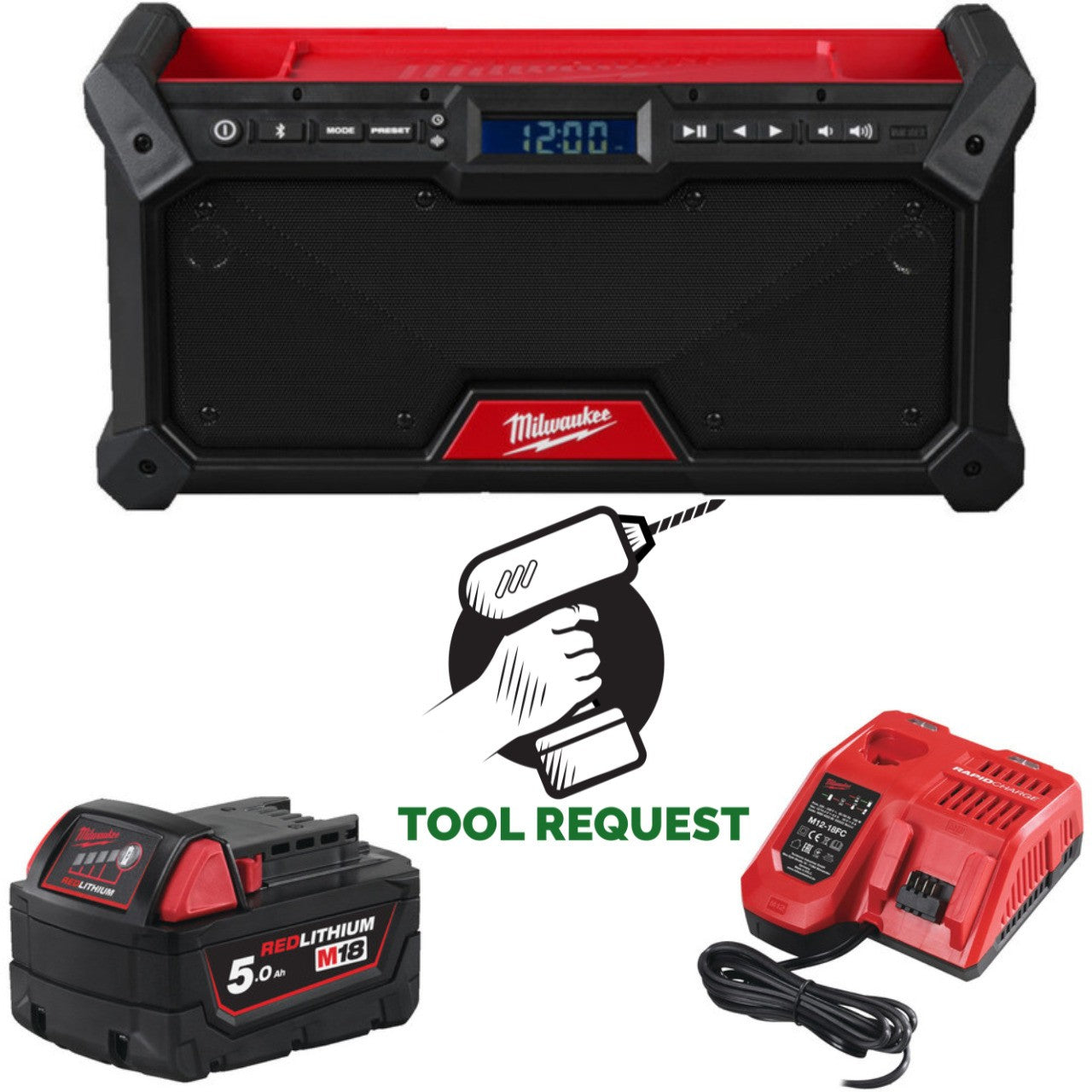 Milwaukee M18RADDAB+G2-501 18v Jobsite Radio Kit - 5.0ah Battery & Charger