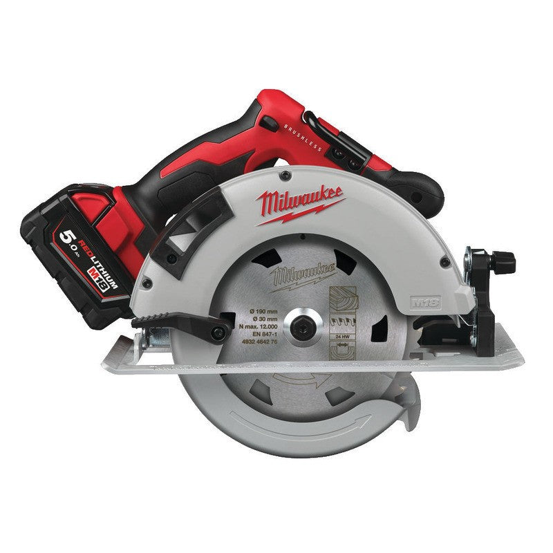 Milwaukee M18BLCS66-502X 18v 190mm Circular Saw Kit - 2 x 5.0ah Batteries