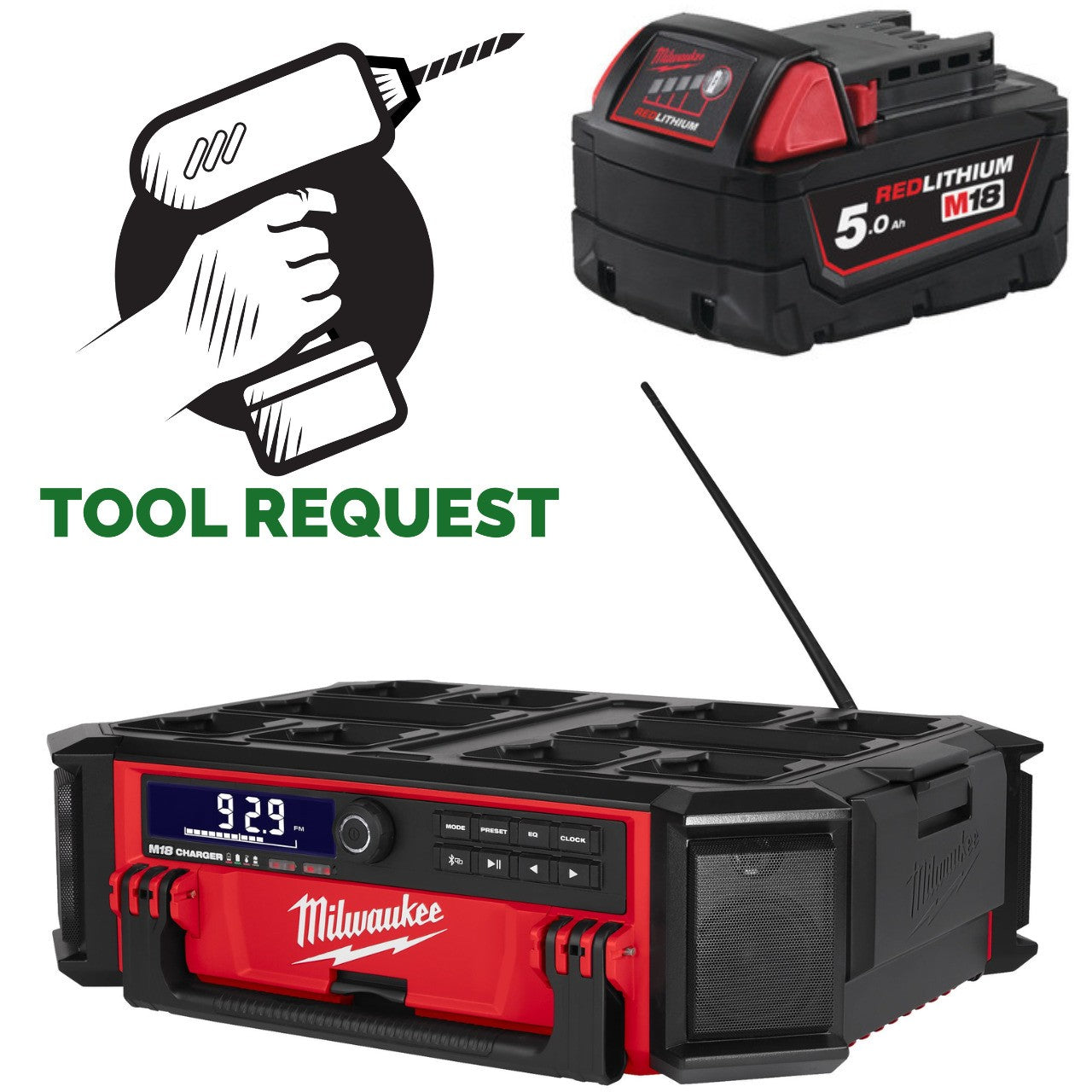 Milwaukee Packout Radio & 5.0Ah Battery Bundle - M18PRCDAB+ PACKOUT Radio/Charge