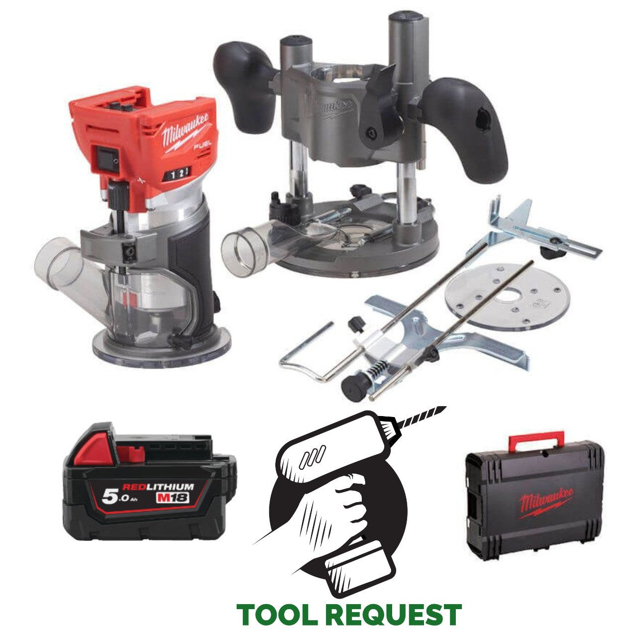 Milwaukee M18FTR-0X 18V Fuel Cordless Trim Router with Accessories Naked & 5.0ah