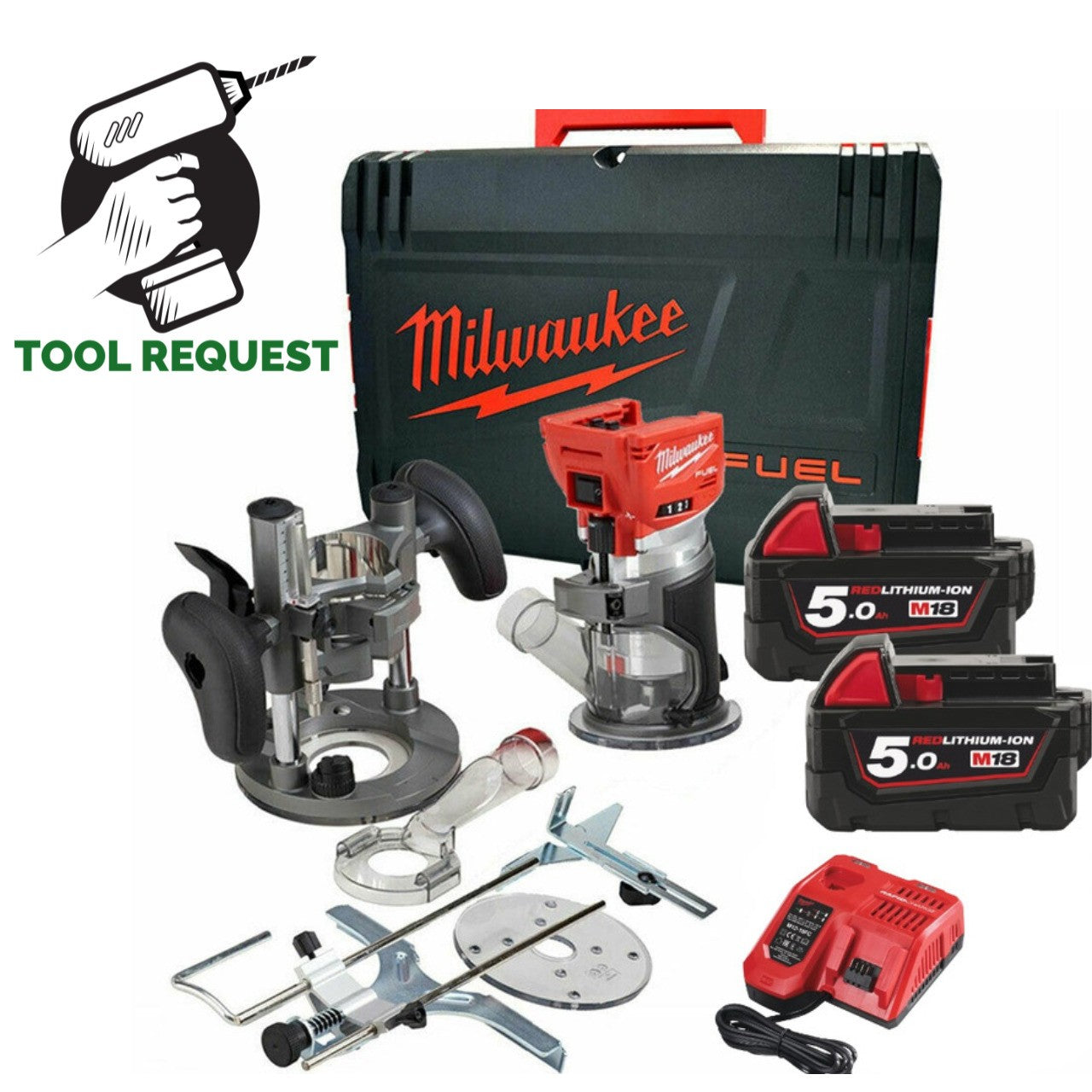 Milwaukee M18FTR-502X 18V Fuel Trim Router Kit, 2 x 5Ah Batt, Charger in Case