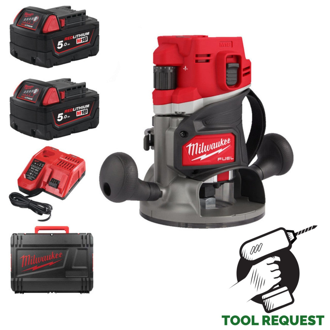 Milwaukee M18FR12-0X 18v Fuel 1/2" Router Kit - 2 x 5.0ah Batt, Charger & Case
