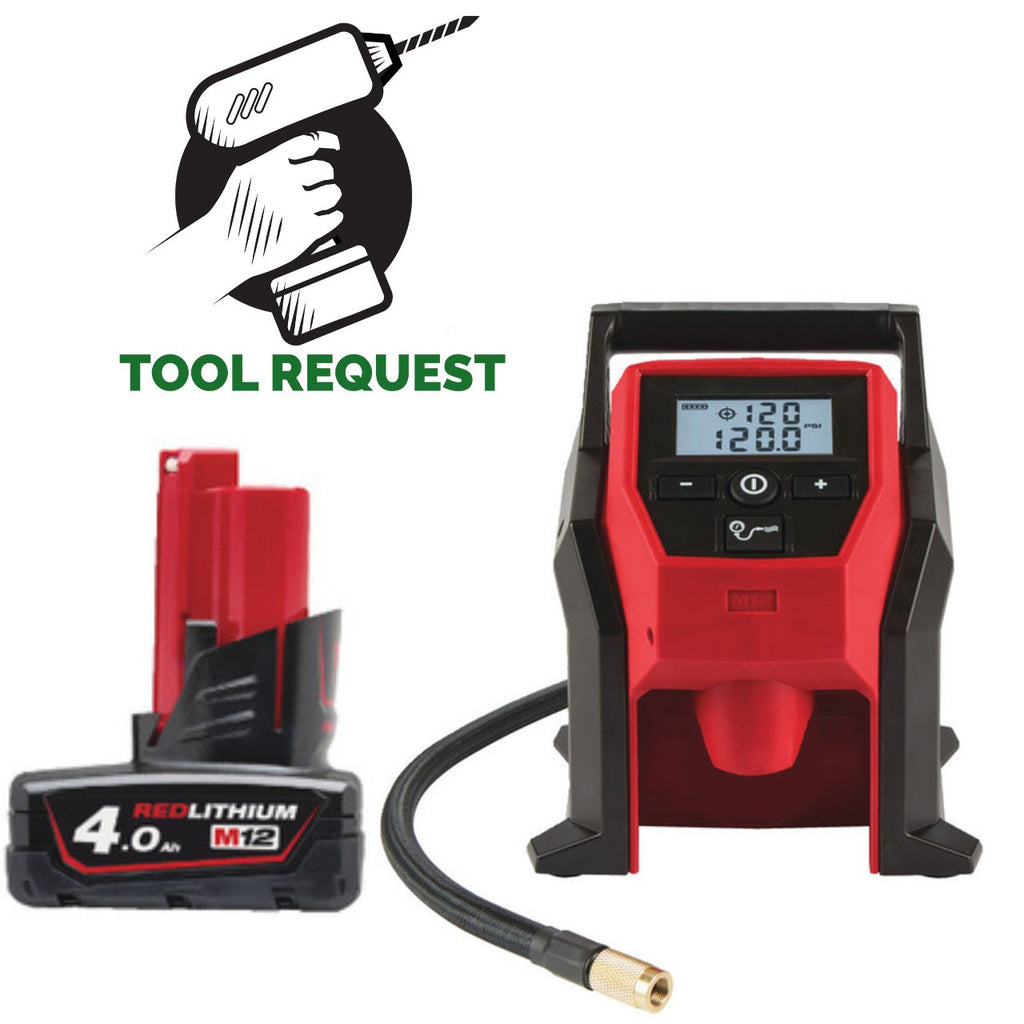 Milwaukee M12BI-0 12v Compact Inflator Naked and a M12B4 4ah Battery