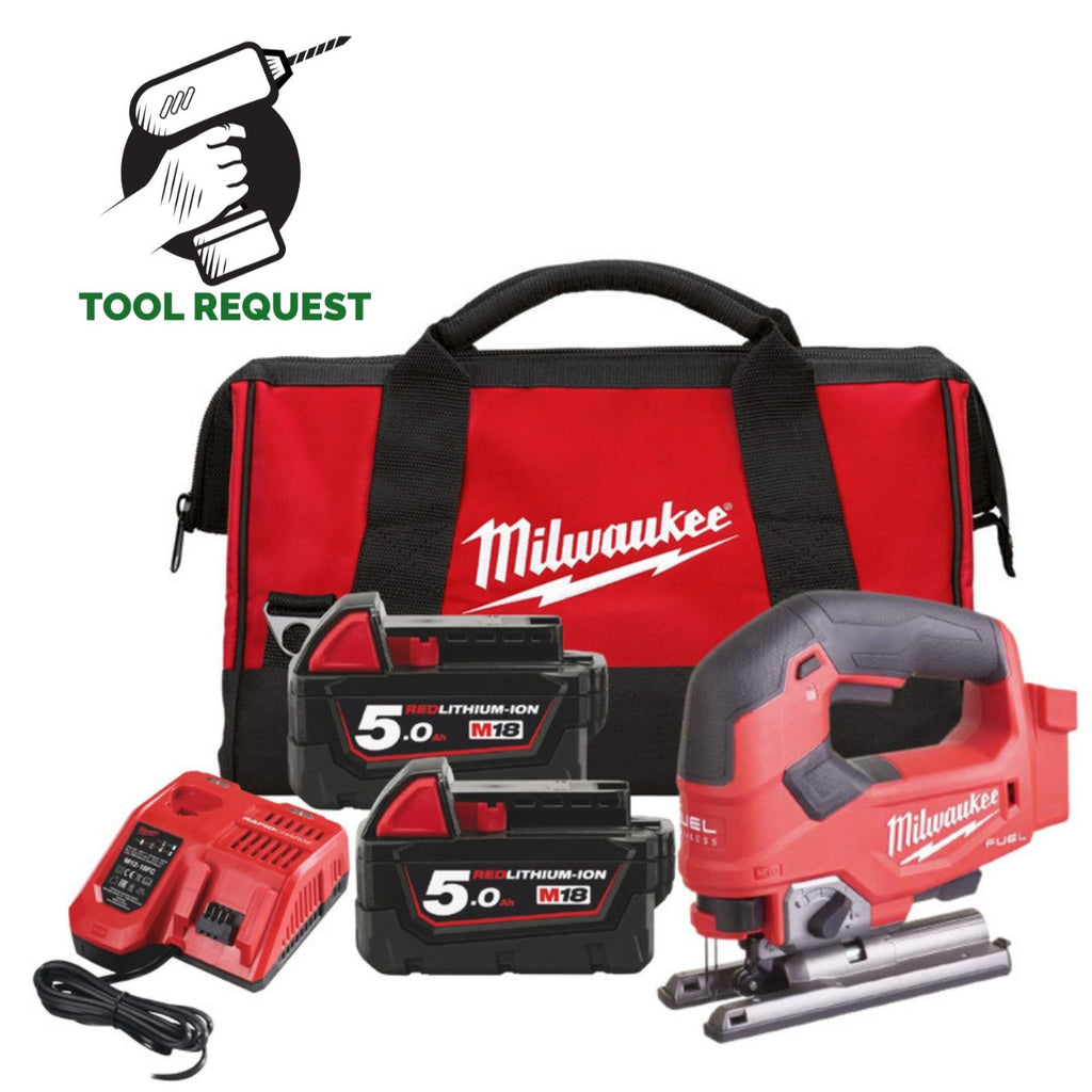 Milwaukee M18FJS-502B FUEL D-Handle Jigsaw, 2 x 5.0Ah batteries, charger and bag