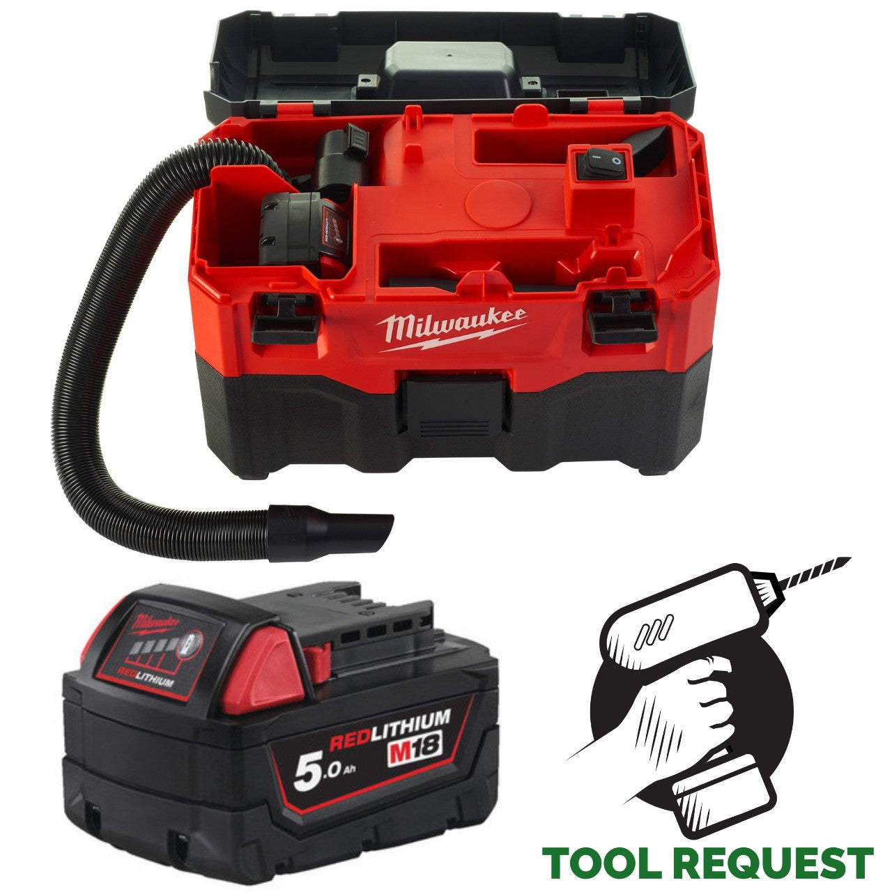 Milwaukee M18VC2 18V Wet/Dry Vacuum (Body Only) & 5.0Ah Battery