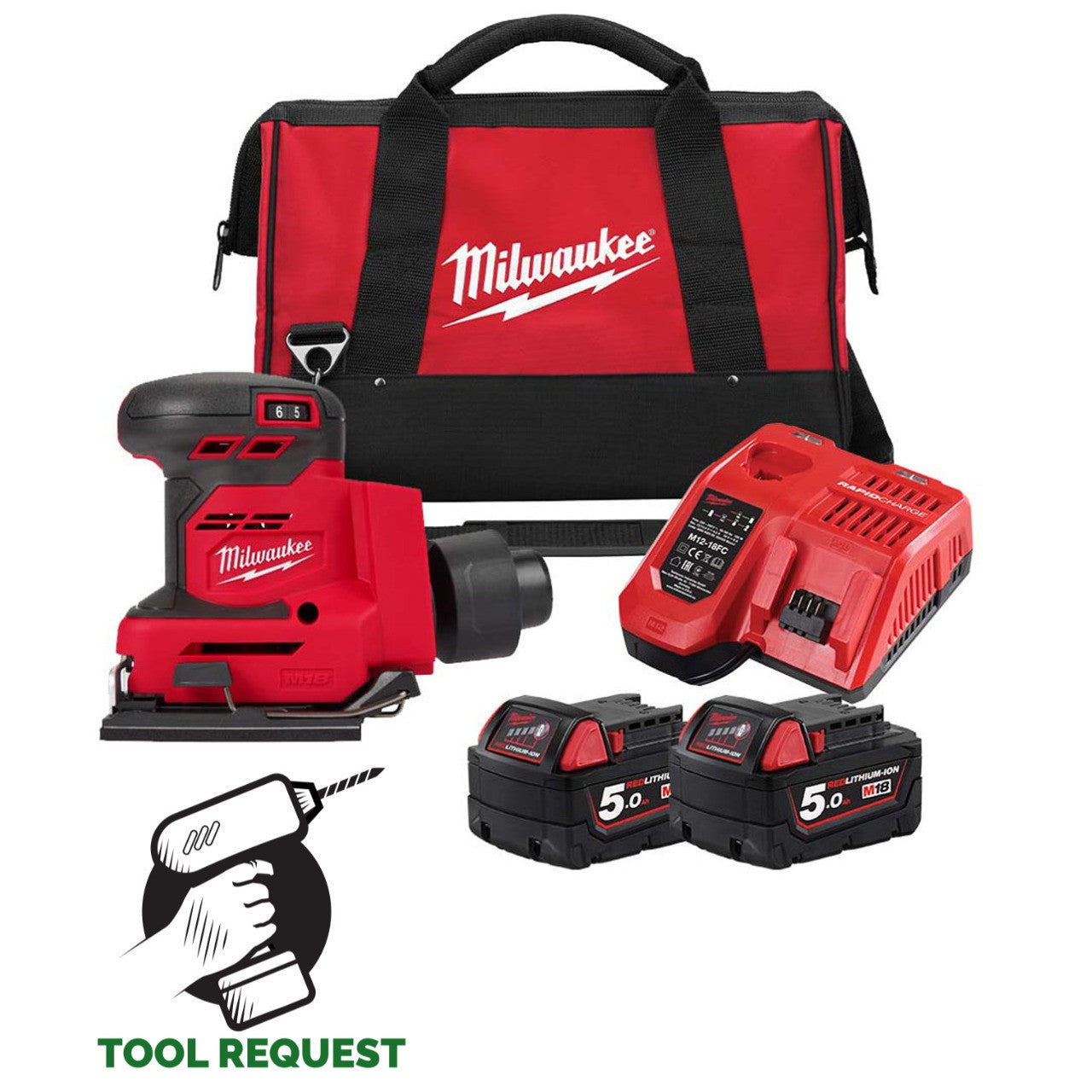 Milwaukee M18BQSS-502B 18v 1/4" Sheet Sander Kit - 2 x 5.0ah Batteries