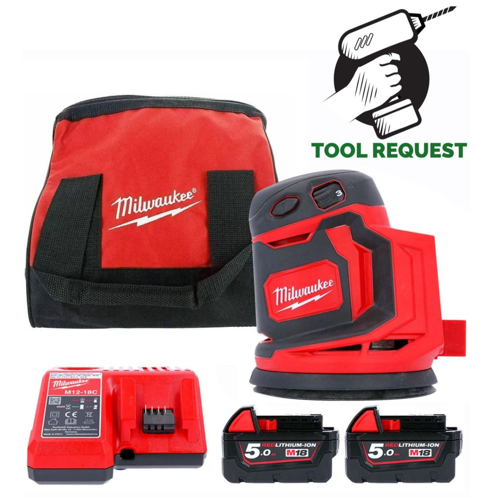 Milwaukee M18BOS125-502B 18V Random Orbit Sander Kit (2 x 5.0Ah, Charger, Bag)