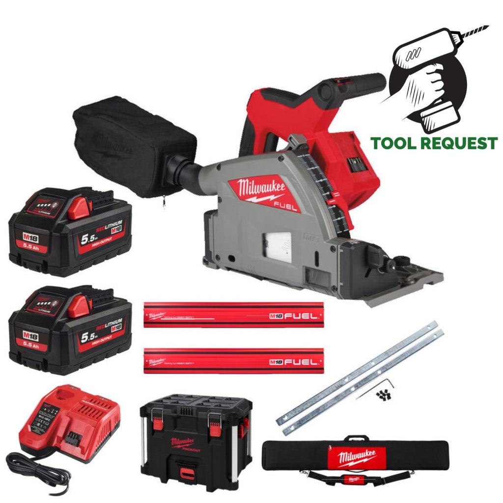 Milwaukee M18FPS55 18v 55mm Plunge Saw, 2 x 5.5ah Batts, Charger and Guide Rail