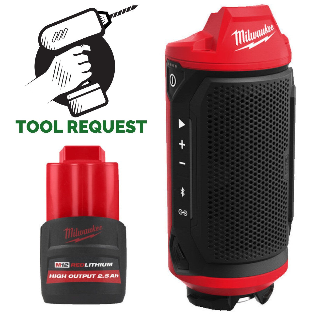 Milwaukee M12SPEJSG2-0 12v Jobsite Speaker & 12v High Output 2.5ah Battery