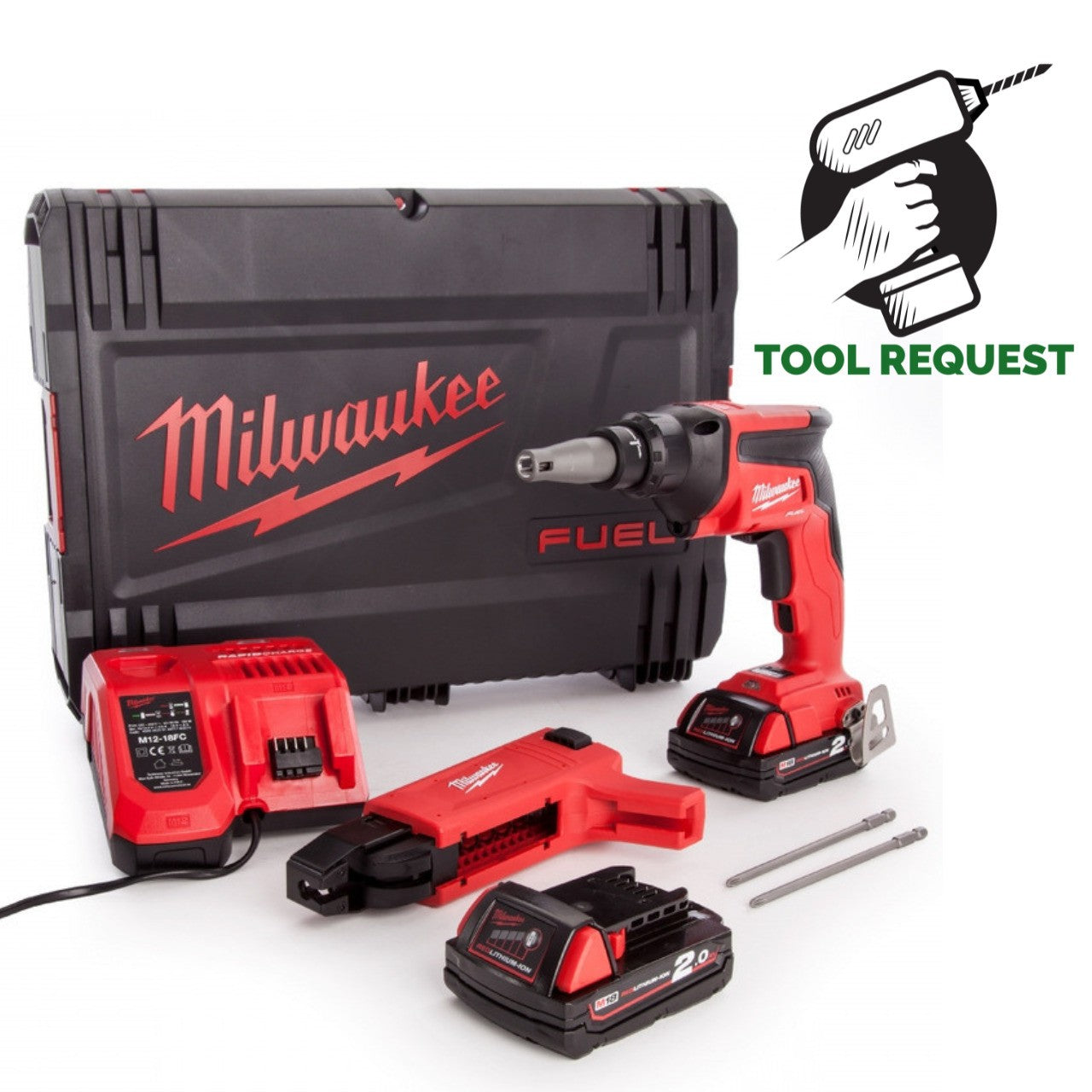 Milwaukee M18FSGC-202X 18V Drywall Screwgun, 2 x 2.0Ah Batteries, Charger, Case
