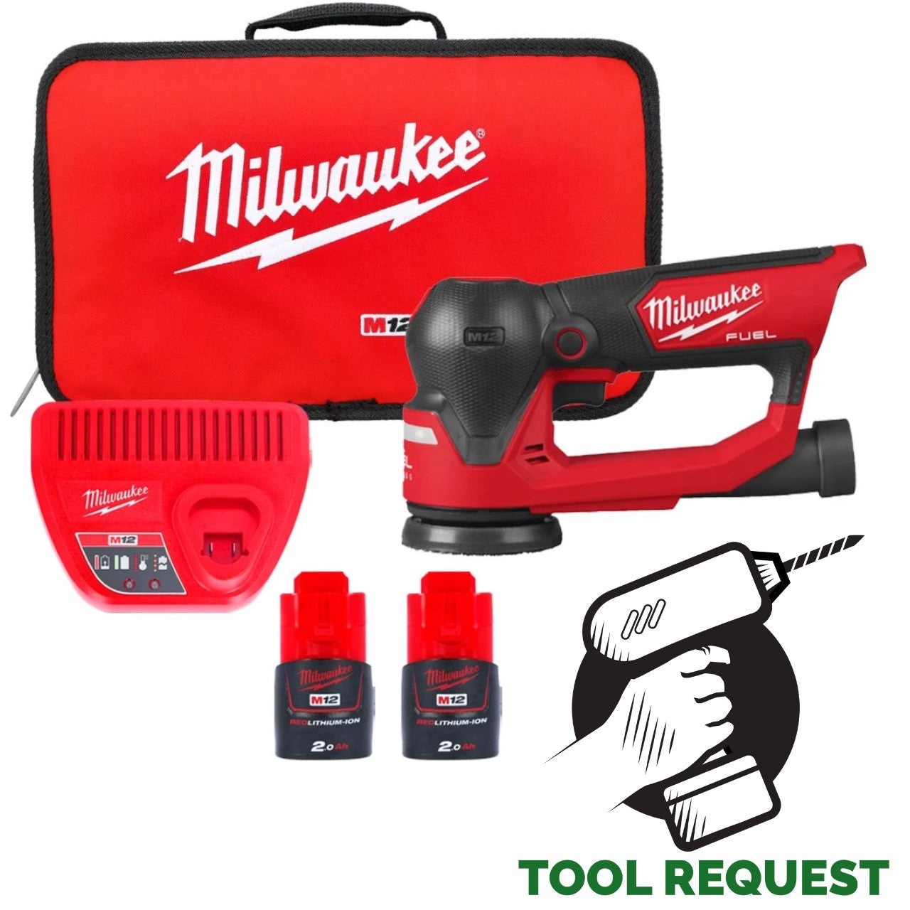 Milwaukee M12FSDR75-202B 12v Fuel 75mm Random Orbital Sander Kit - 2 x 2.0ah Bat