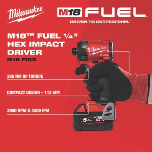 Milwaukee M18FPP2A3-502X Fuel M18FPD3 Combi & M18FID3 Impact Kit 2 x 5ah Battery