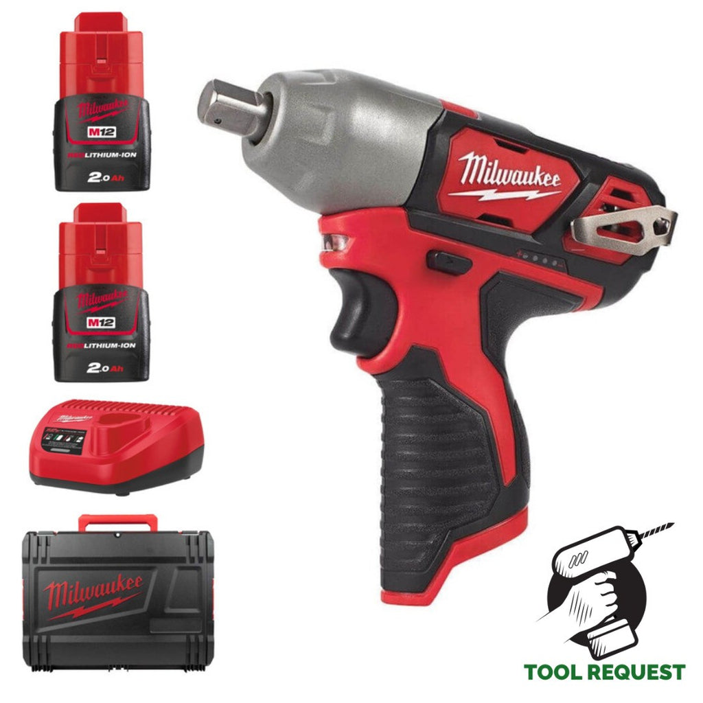 Milwaukee M12BIW12-202C 12V 1/2" Impact Wrench Kit 2 x2.0Ah Batts, charger, case
