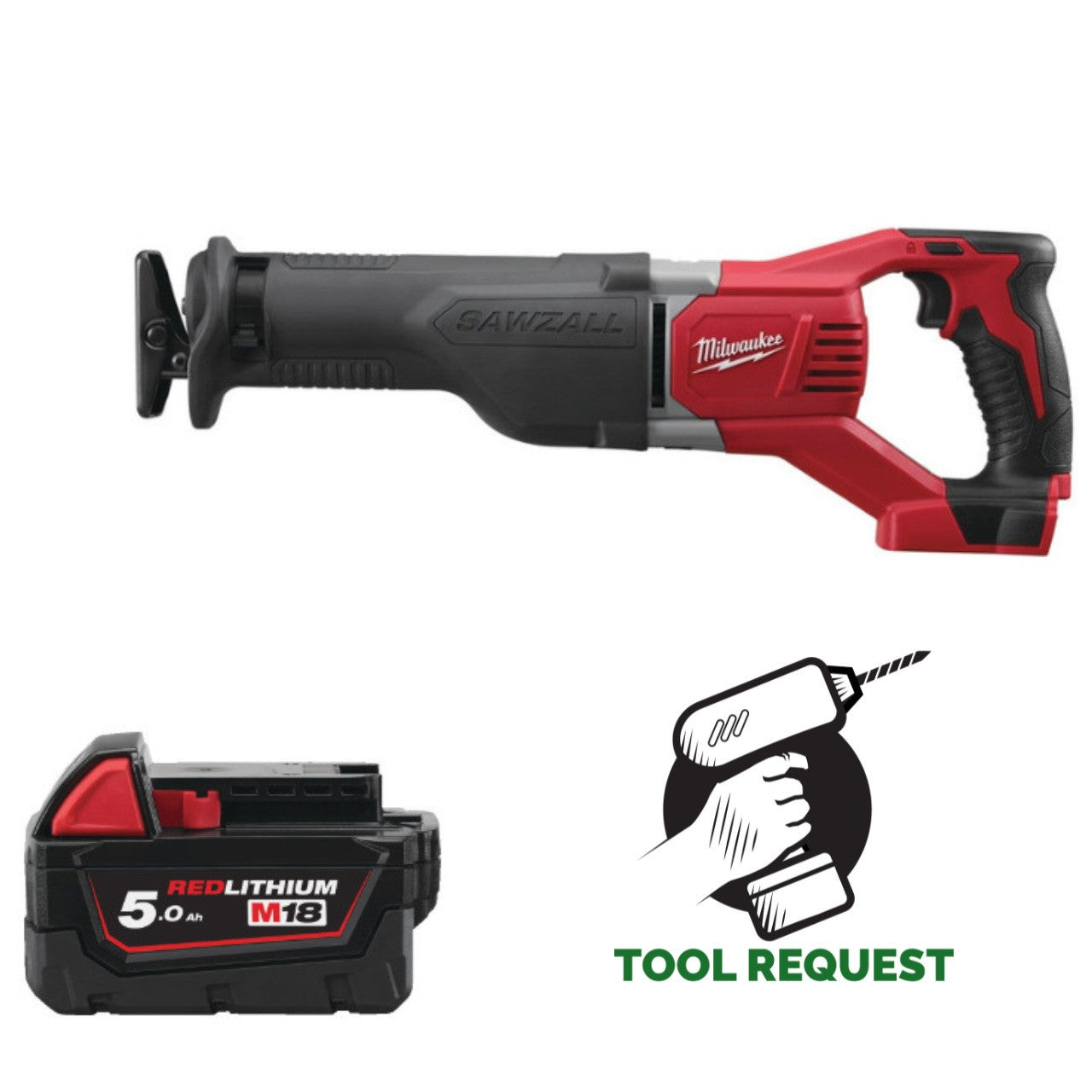 Milwaukee M18BSX-0 18V Reciprocating Saw Sawzall Naked & 5.0ah Battery