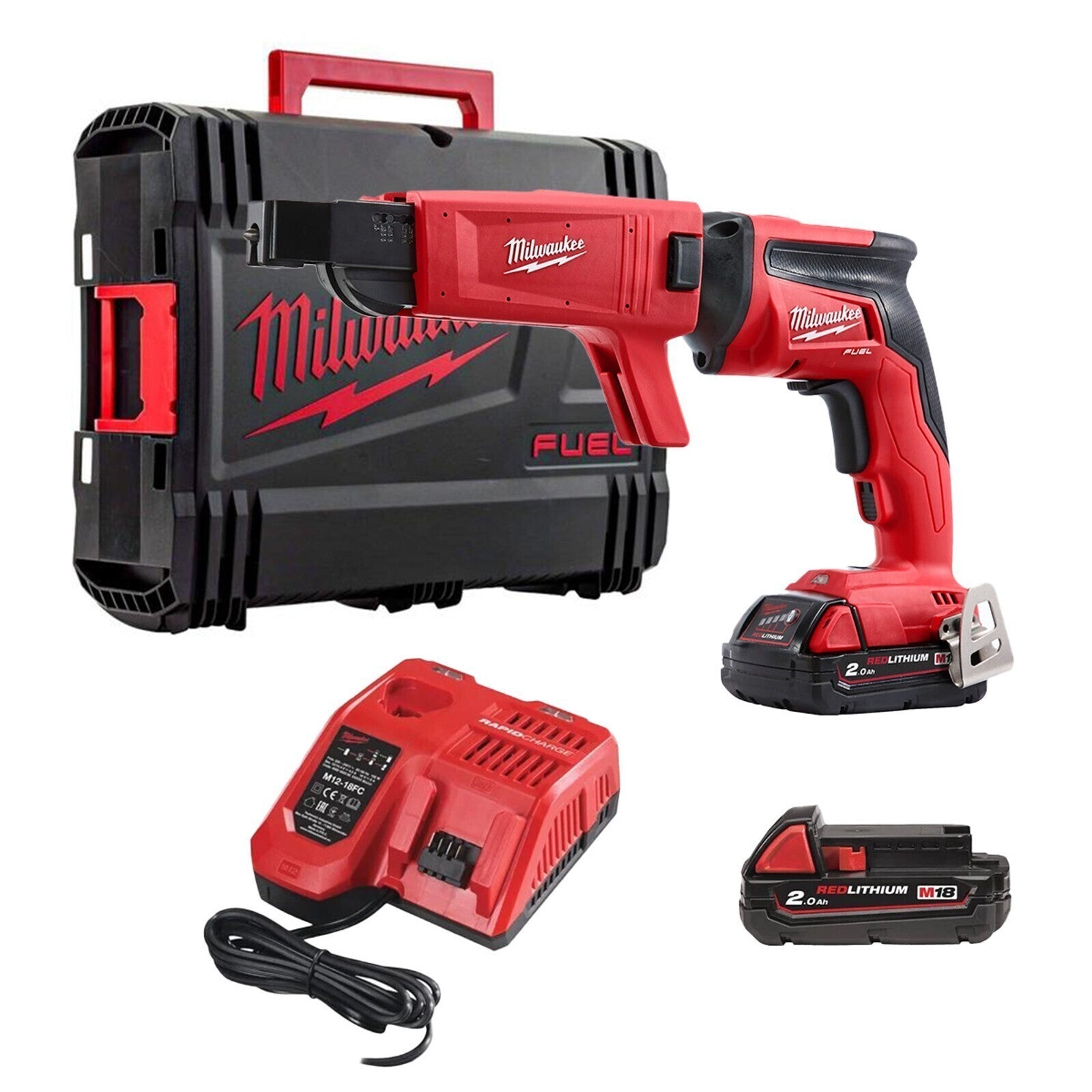 Milwaukee M18FSGC-202X 18V Drywall Screwgun, 2 x 2.0Ah Batteries, Charger, Case