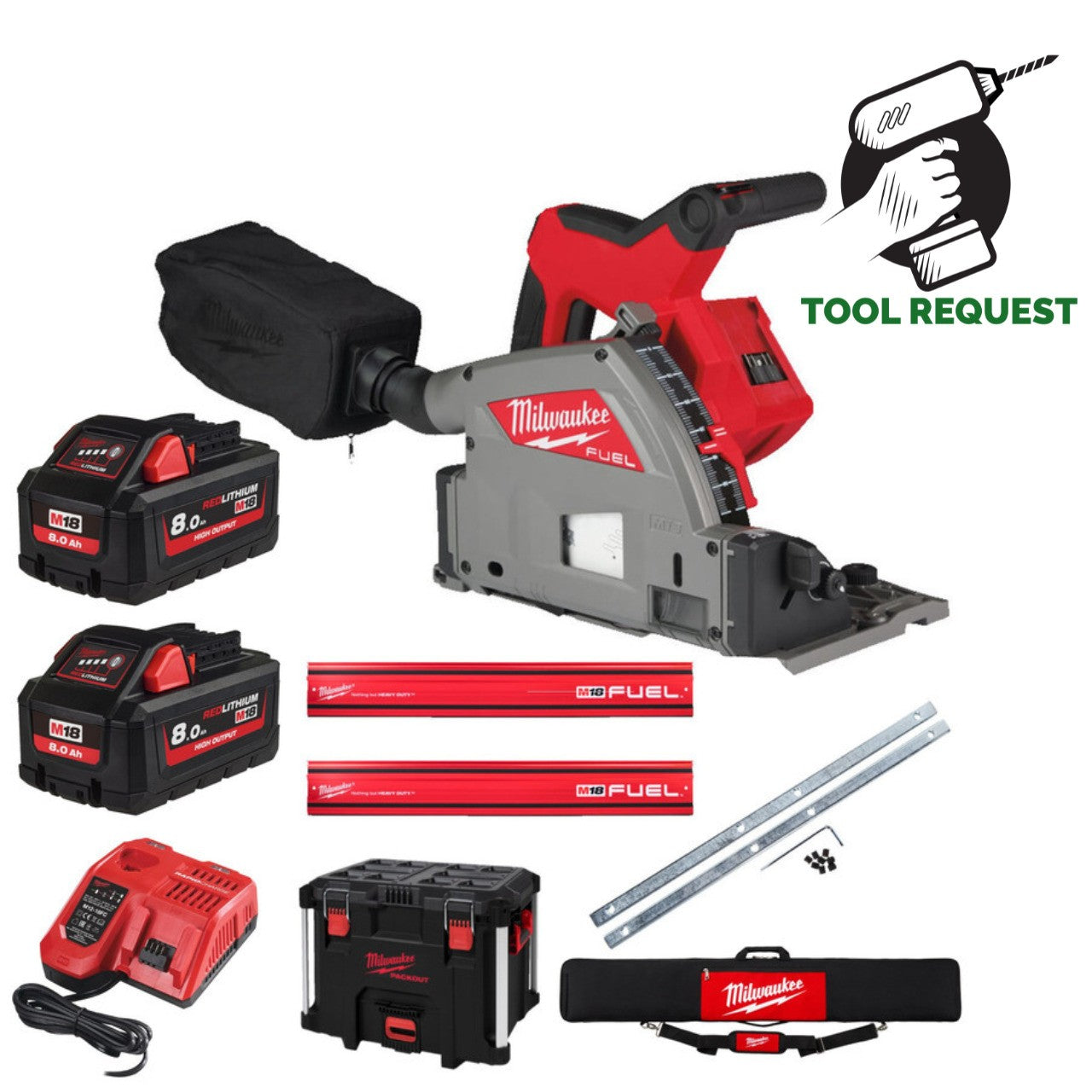 Milwaukee M18FPS55 18v 55mm Plunge Saw With 2 x 8ah Batt, Charger and Guide Rail