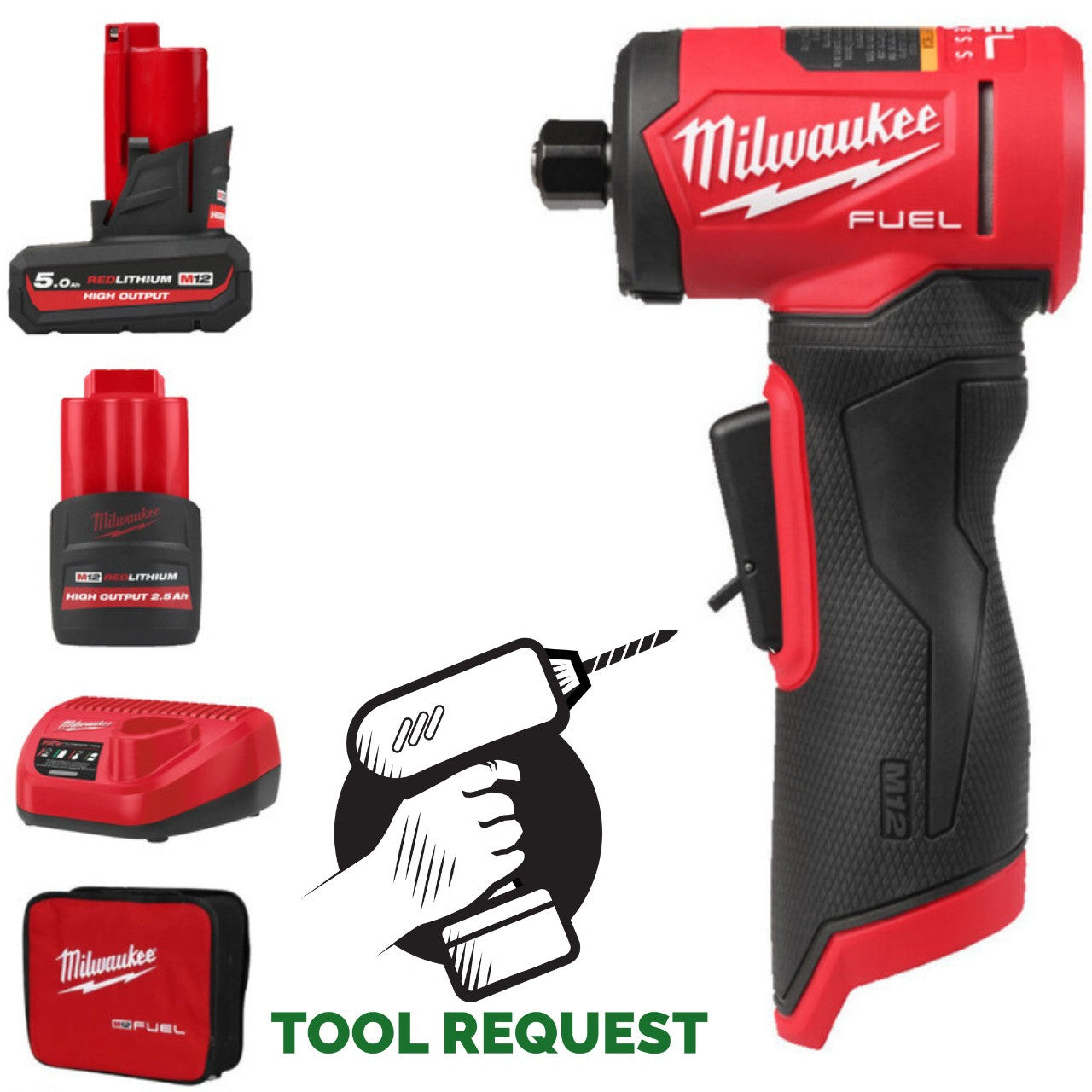 Milwaukee M12FDGA2-522B 12v Angled Die Grinder, Variable Speed Kit