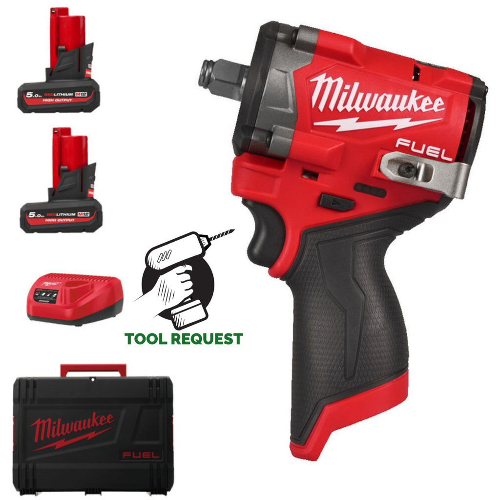 Milwaukee M12FCIWF12G3-502X 12v Fuel 1/2" Compact Impact Wrench Kit - 2 x 5.0ah