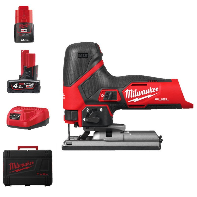 Milwaukee M12FJS-422X 12v Fuel Bodygrip Jigsaw Kit - 2 Batteries, Charger & Case