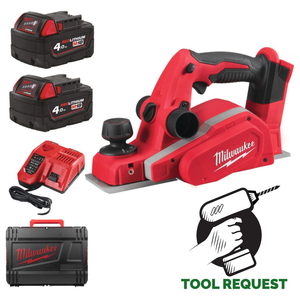 Milwaukee M18BP-402C 18V 82mm Planer 2x 4.0Ah Batteries, Charger and Case