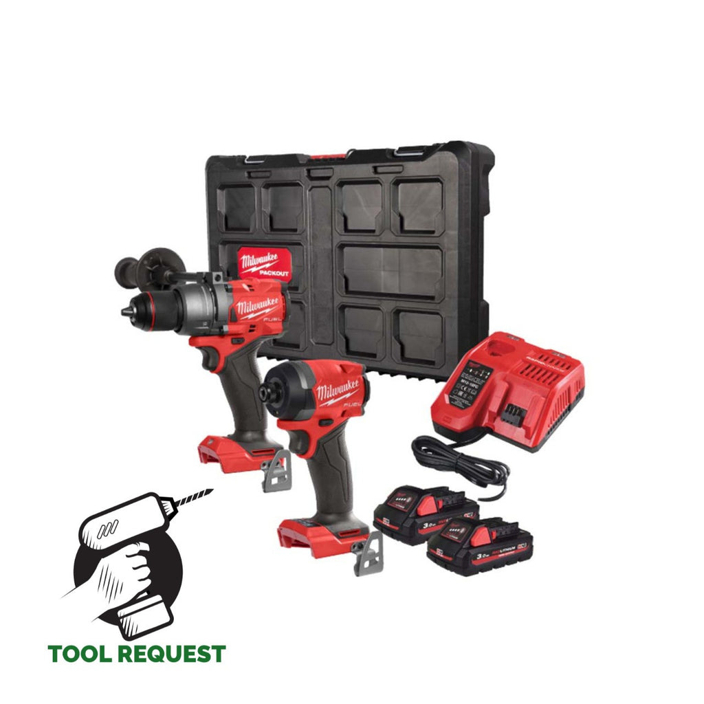 Milwaukee M18FPP2A3-302P Fuel M18FPD3 Combi & M18FID3 Impact Twin Kit 2 x 3ah Hi