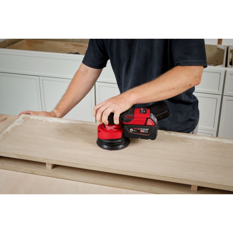 Milwaukee M18FROS125-502B 125mm Orbital Sander Kit - 2 x 5.0ah, Charger, Bag