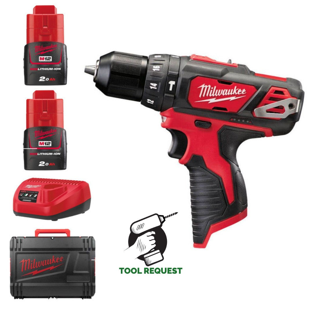 Milwaukee M12BPD-202C 12v Sub Compact Hammer Drill Kit - 2 x 2.0ah Batteries