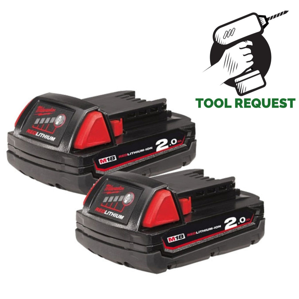 Milwaukee M18B2 18V 2.0Ah RedLithium-Ion Batteries (Twin Pack)