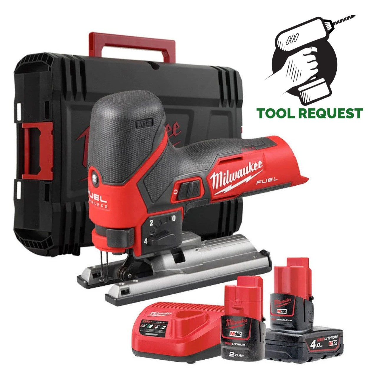 Milwaukee M12FJS-422X 12v Fuel Bodygrip Jigsaw Kit - 2 Batteries, Charger & Case