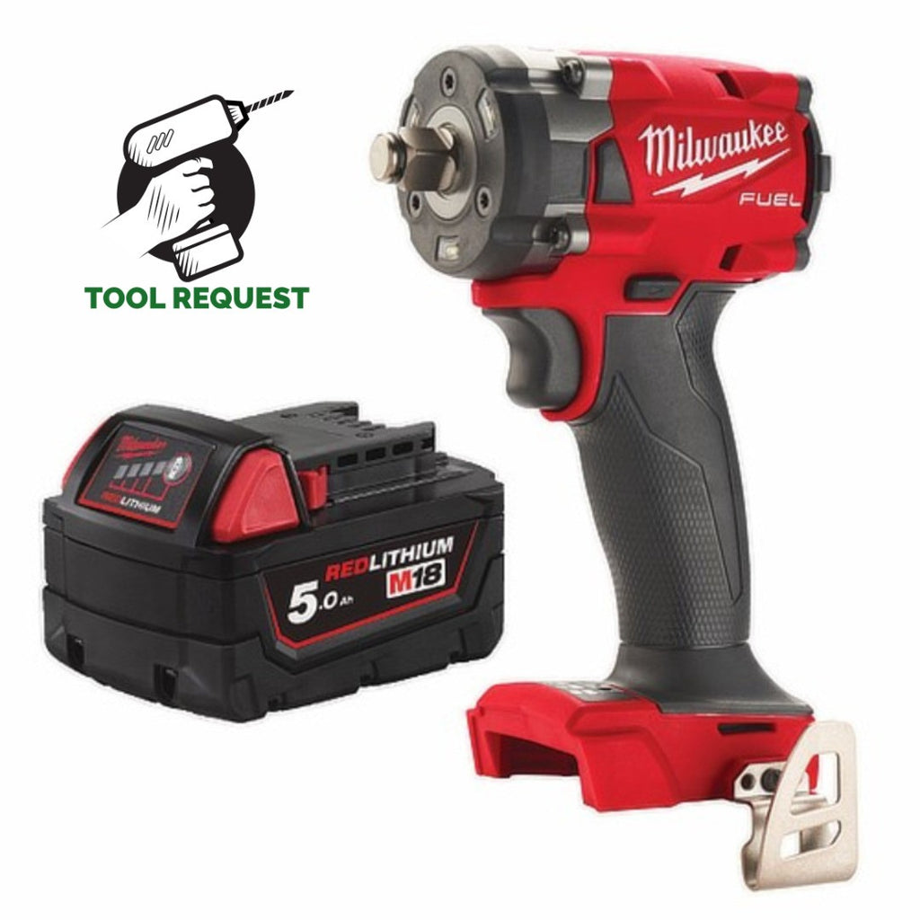 Milwaukee M18FIW2F12-0 18V Fuel 1/2" Compact Impact Wrench with M18B5 5.0Ah Batt