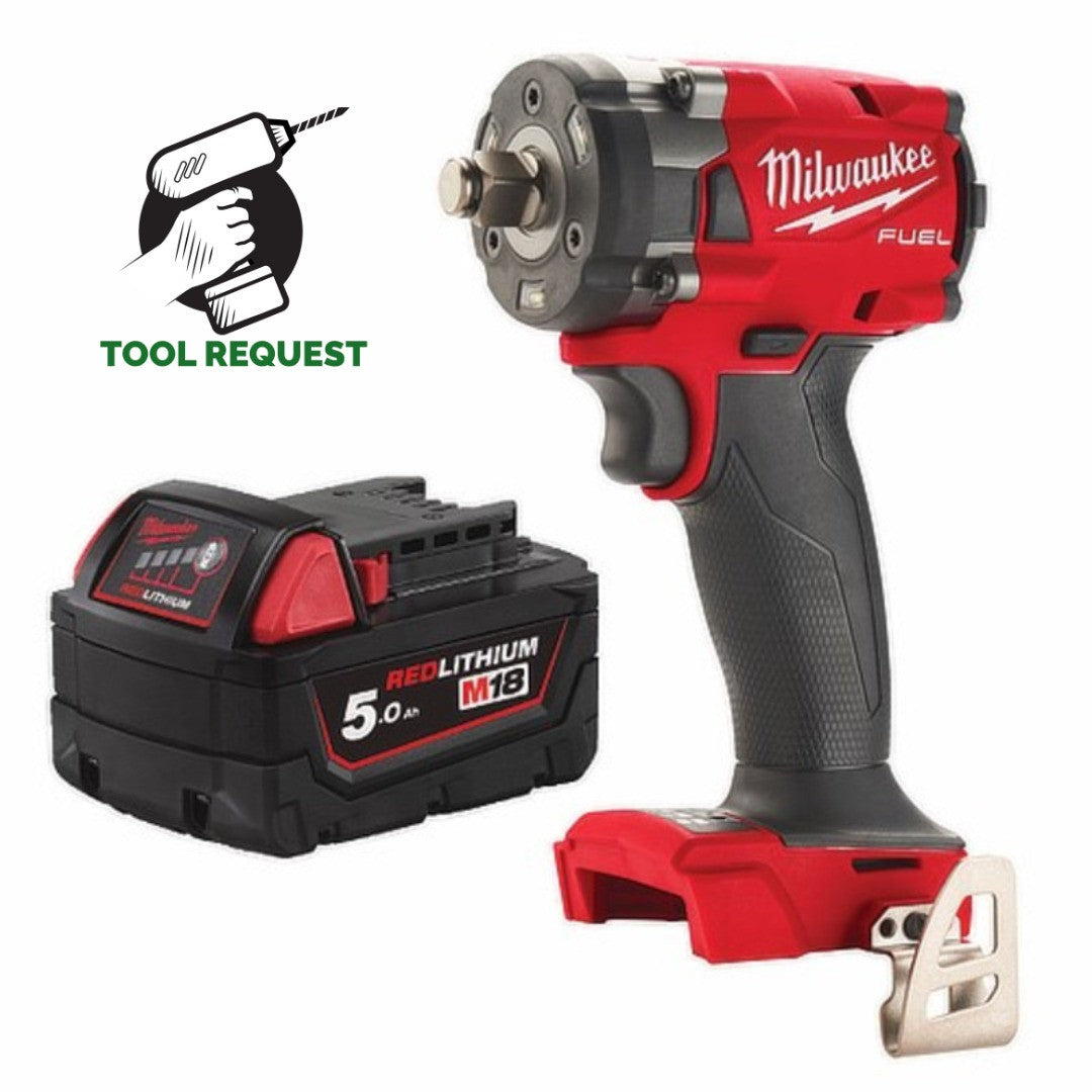Milwaukee M18FIW2F12-0 18V Fuel 1/2" Compact Impact Wrench with M18B5 5.0Ah Batt