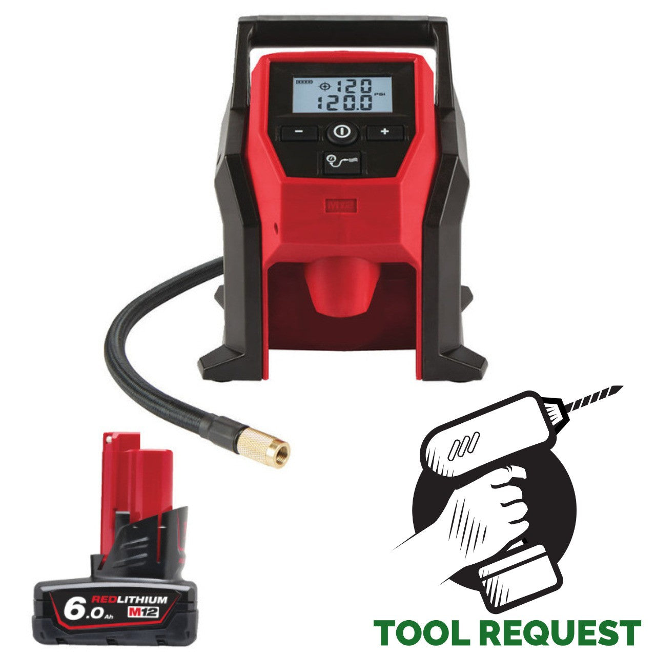 Milwaukee M12BI-0 12V Compact Inflator Naked & 6.0ah Battery