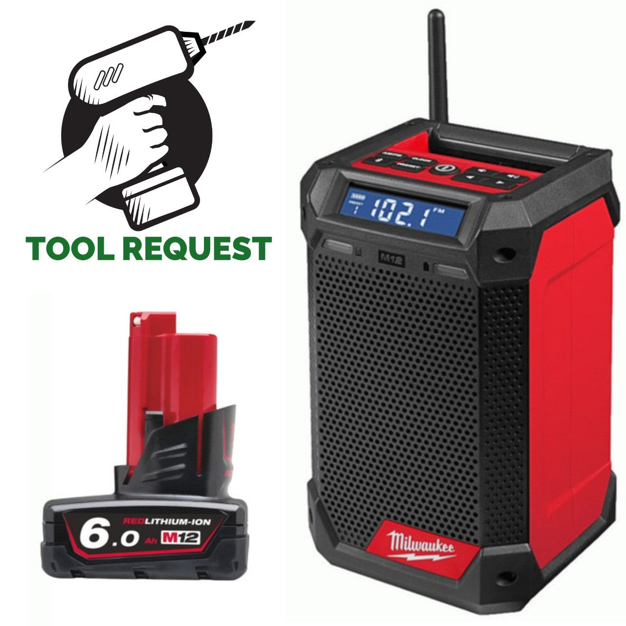 Milwaukee M12RCDAB+-0 12V Radio and Charger Bare Unit & M12B6 6.0Ah Battery