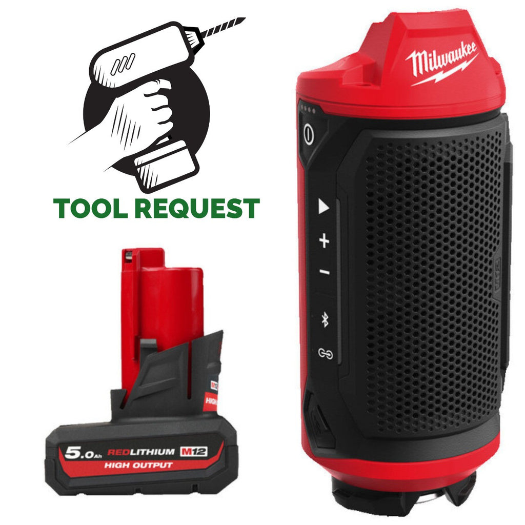 Milwaukee M12SPEJSG2-0 12v Jobsite Speaker & 5.0ah High output Battery