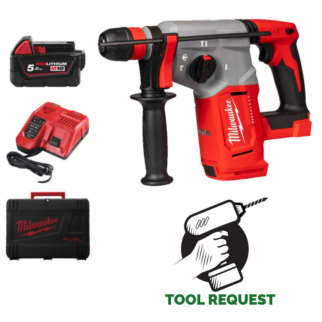 Milwaukee M18BLHX-501X 18v Brushless 4 Mode 26mm SDS-Plus Hammer, Fixtec Chuck
