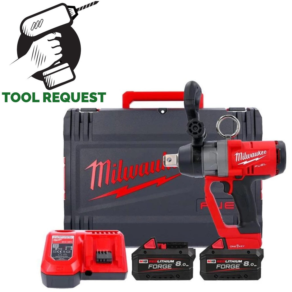 Milwaukee M18ONEFHIWF1-802 18V OneKey 1" Impact Wrench, 2 x 8.0Ah, Charger, Case