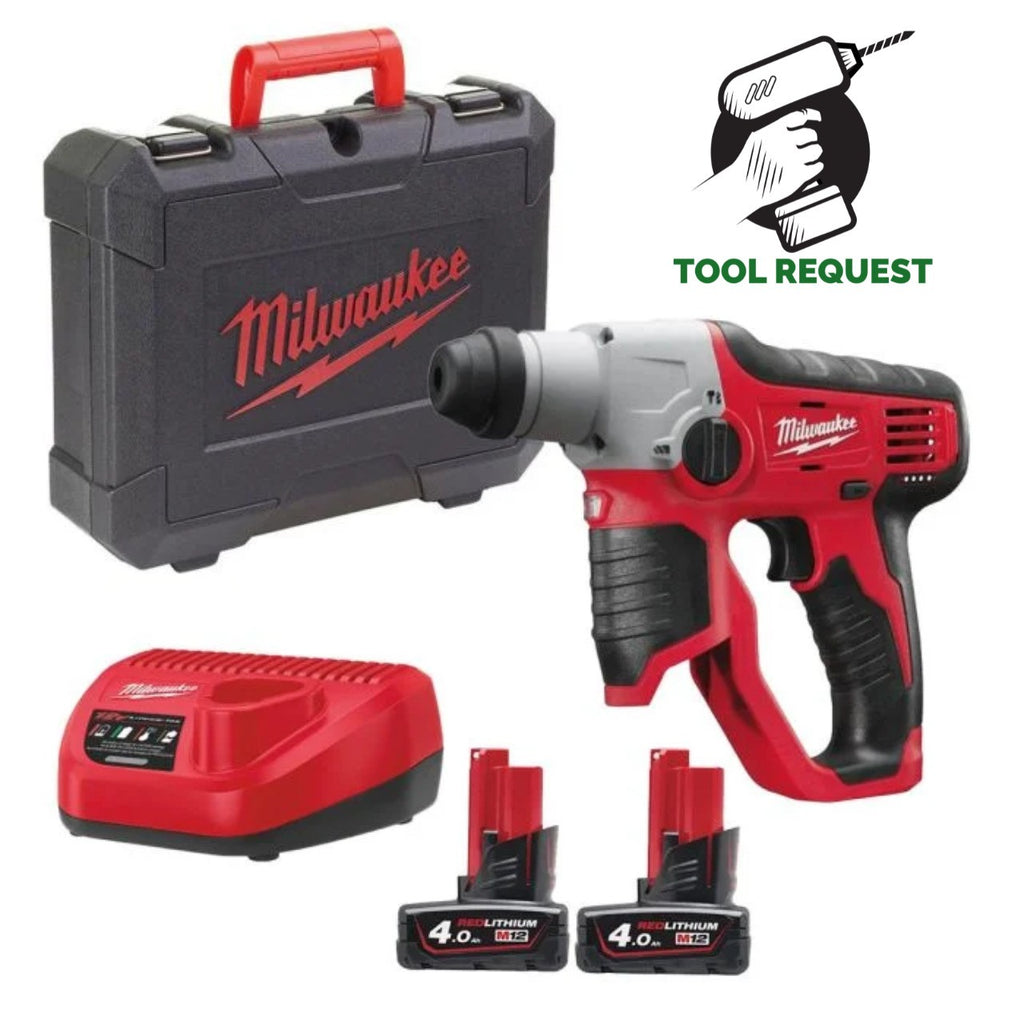 Milwaukee M12H-402C 12v Sub Compact SDS+ Hammer Drill Kit - 2 x 4.0ah Batteries
