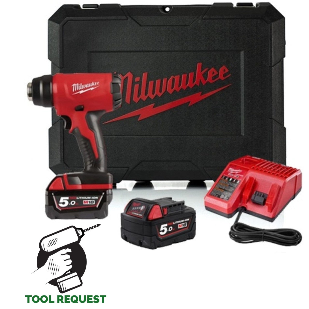 Milwaukee M18BHG-502C 18V Compact Heat Gun Kit (2 x 5.0Ah Batt, Charger, Case)