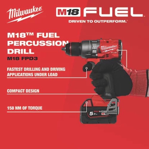 Milwaukee M18FPP2A3-502X Fuel M18FPD3 Combi & M18FID3 Impact Kit 2 x 5ah Battery