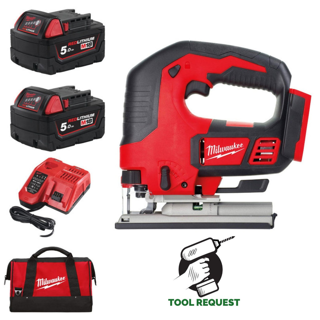 Milwaukee M18BJS-502B Compact Jigsaw Kit (2 x 5.0AH Batteries, Charger and Bag)