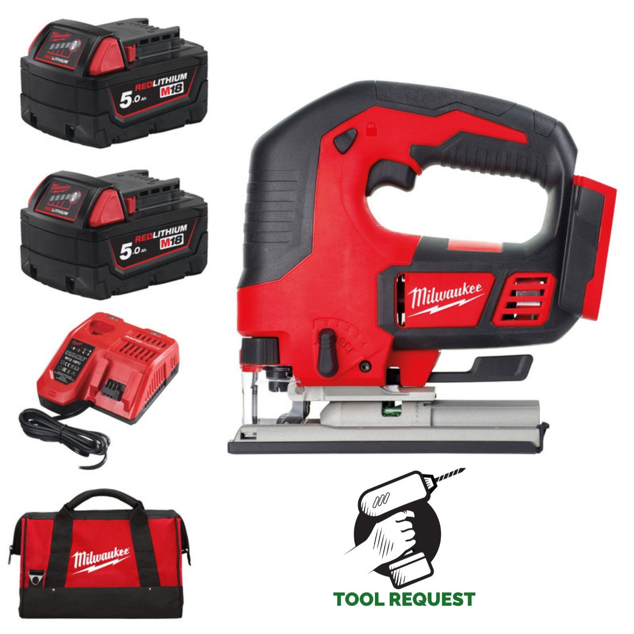 Milwaukee M18BJS-502B Compact Jigsaw Kit (2 x 5.0AH Batteries, Charger and Bag)